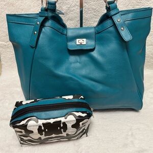 Stylish Blue Leather Tote Bag